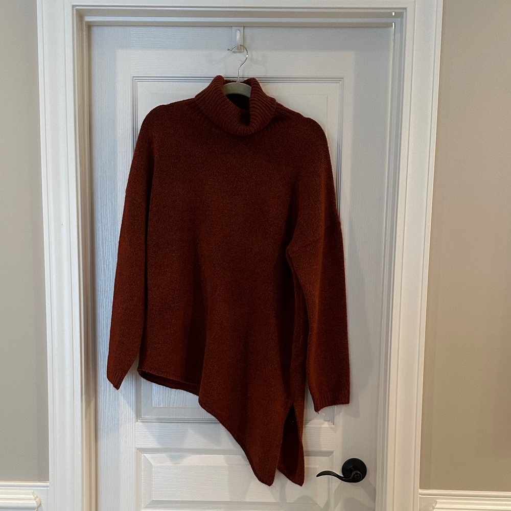 Elegant Asymmetrical Turtleneck Sweater in Rich Brown